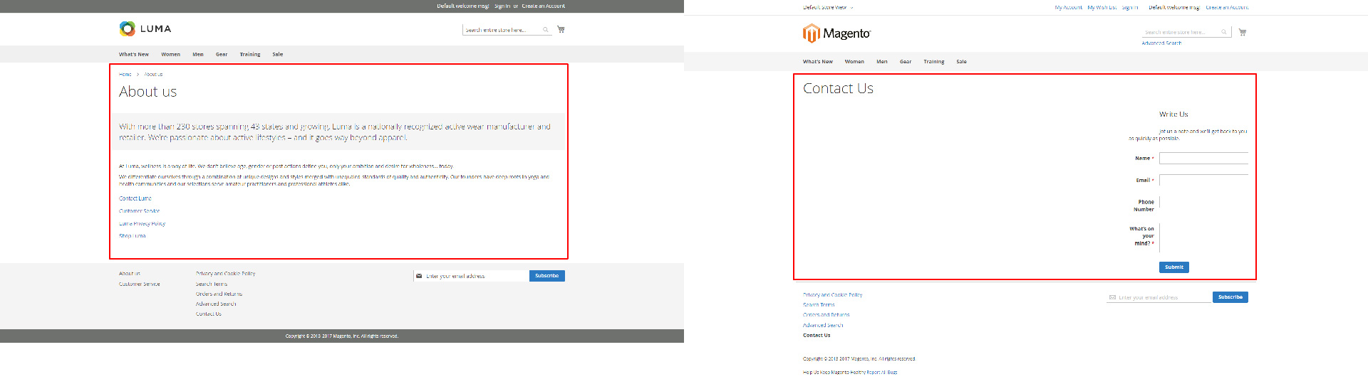Magento 2 theme comparison Luma and Blank - About page